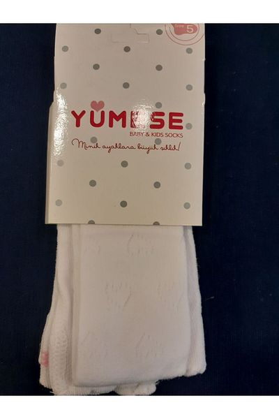 Yümese Çorap Чорапогащник от мус за момиче с екрю и мотив на малки сърца YÜMESE