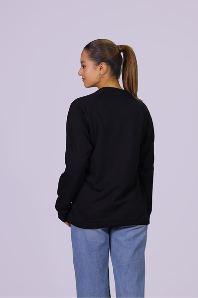 HGM Collection Women's Black Regular Fit Cotton Sweatshirt Crew Neck Printed Sweatshirt