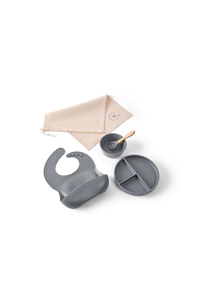 Nurse Harvey's SILICONE FEEDING SET WITH APRON - GRAY