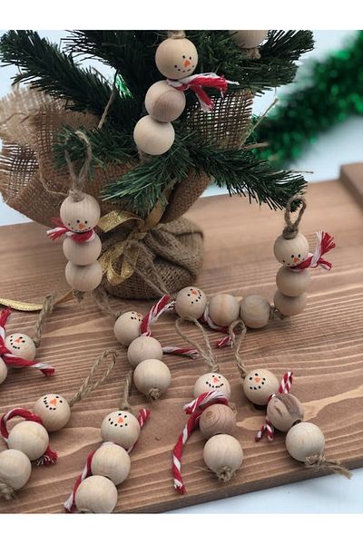 Masalsı Concept Christmas New Year Pine Tree Ornament Wooden 10 Pieces Snowman Ornament