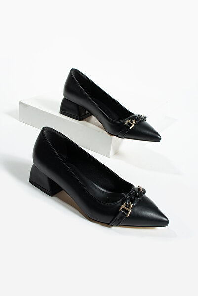 DUXAL SHOES تفاصيل سلسلة سوداء أحذية بكعب المرأة