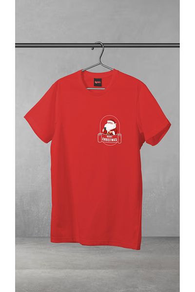 dopdolu promosyon New Year's Special Santa Claus Printed T-Shirt in the Frame 100% Cotton
