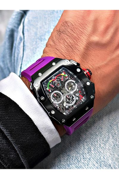 Navimarine Purple Color Functional Sports Silicone Square Men's Wristwatch + BRACELET WITH GIFT
