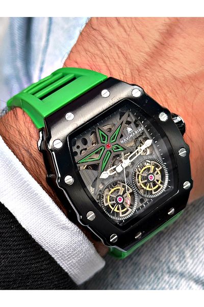 Navimarine Green Color Square Sports Silicone Automatic Business Men's Wristwatch + BRACELET WITH GIFT