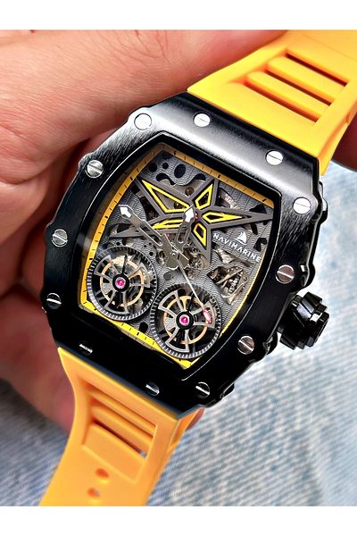 Navimarine Yellow Color Square Sports Silicone Automatic Business Men's Wristwatch + BRACELET WITH GIFT