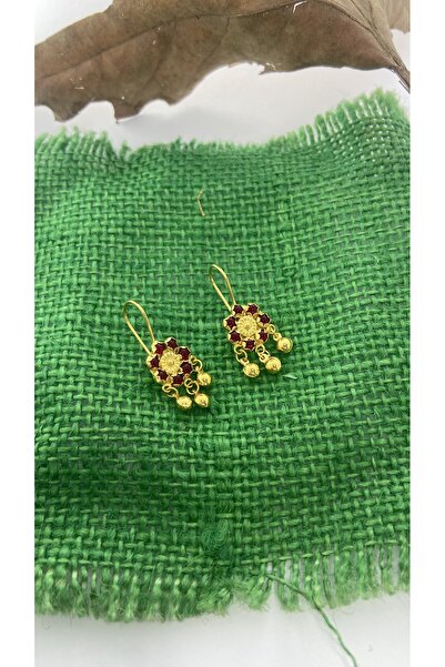 Midyat Artuklu Gümüşçülük Yakut Taşlı Gümüş Altın Kaplama Küpe