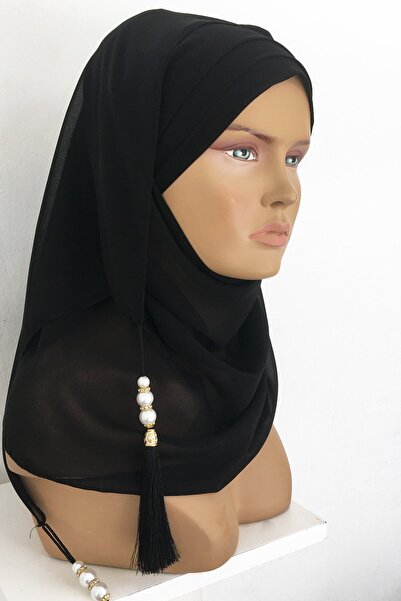 Vera Bonnet Ready Turban Practical Stylish Scarf Hürrem Chiffon Tasseled Black Wrap Shawl Hijab Hijab Bonnet