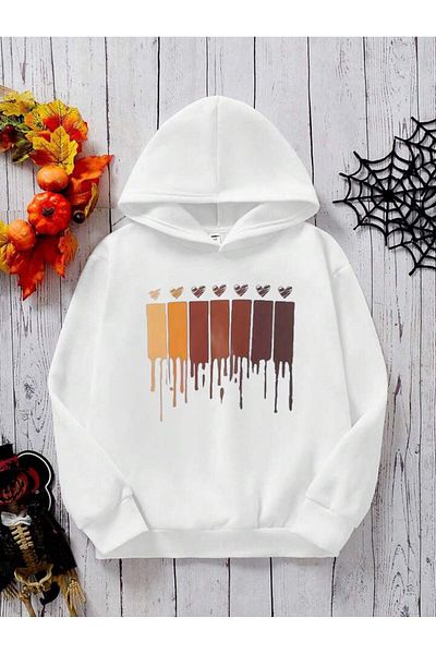 Afternoon Kids Girl's White Brown Hearts Printed Sweatshirt