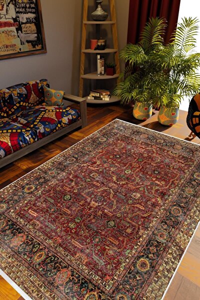 10 Post Online Salon Halısı Kilim Otantik Eskitme Kahverengi Kaydırmaz Yıkanabilir Ince Halı Tüysüz Kilim