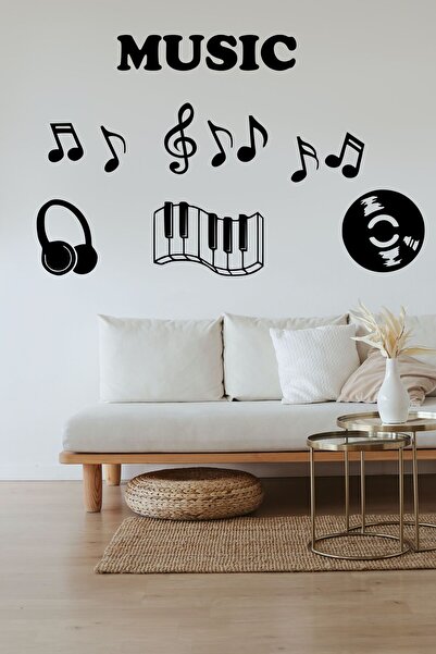 Şirin Lazer MÜZİK ODASI DUVAR DEKORASYONU NOTALAR KULAKLIK PİYANO PLAK AHŞAP ...