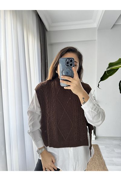 Miss Giz Butik Страничен пуловер с плитка за коса