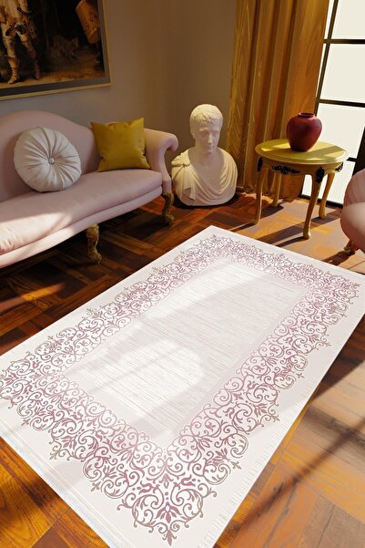 10 Post Online Salon Halısı Klasik Gri Beyaz Bordo Kaydırmaz Kesme Yıkanabili...