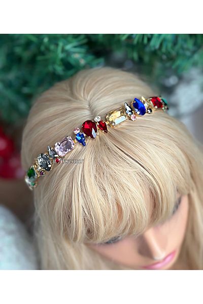 QUEEN AKSESUAR luxury crystal drop square glass stone gold gold metal crown henna engagement women's children's crown mixed color