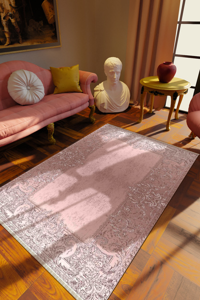 10 Post Online Klasik Eskitme Gülkkurusu Dijital Baskı Halı Kaydırmaz Ince Yı...