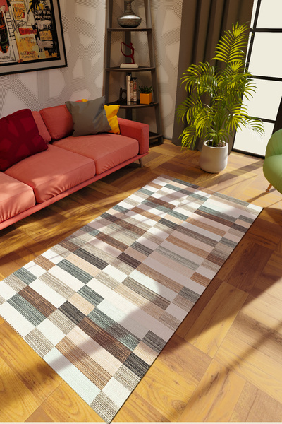 10 Post Online Modern Patchwork Karışık Renkli Dijital Baskı Halı Kaydırmaz I...