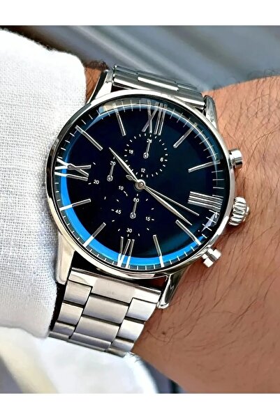 Bimodabu ساعة يد رجالية بأرقام رومانية فضية اللون