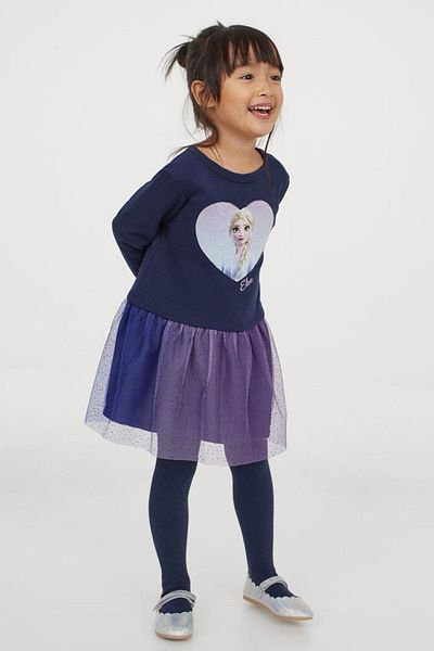 Pink Hippo Kids Rochie hanorac cu imprimeu Frozen Elsa pentru fete cu fustă din tul cu sclipici