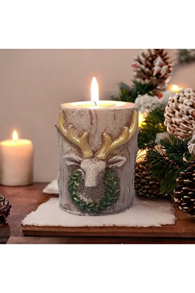 EL YAPIMI YILBAŞI MASASI DEKOR MUMLUK GEYİK YENİ YIL HEDİYESİ