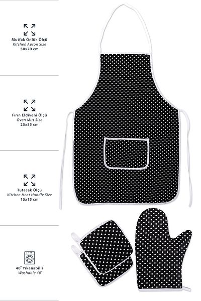 Morlay Kitchen Dowry Set of 4; Kitchen Apron, Oven Mitts and Pot Holder Set