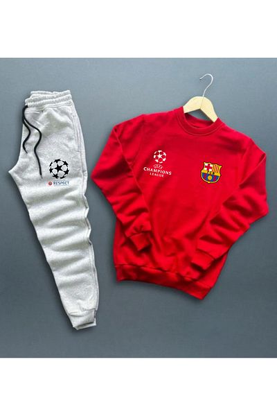 Pisa Art Barcelona Champions League Special Design Round Neck Sweatshirt-Sweatpants Combination