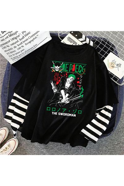Touz Moda Harajuku Anime One Piece Fake Sleeves Unisex Fake Sleeve Μαύρο T-shirt