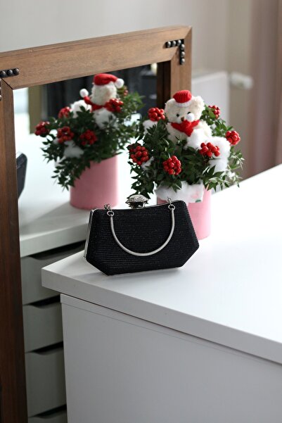Moom Bag حقيبة فستان سهرة سوداء نسائية مع تفاصيل مقبض