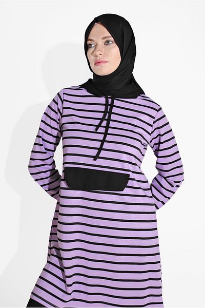 TRENDTESETTÜR Women's Purple (LILA) Striped Hooded Tracksuit 2426