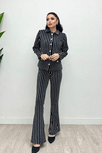 giyimmasalı Pantaloni cu picior spaniol din țesătură crepon sclipitoare - NEGRI