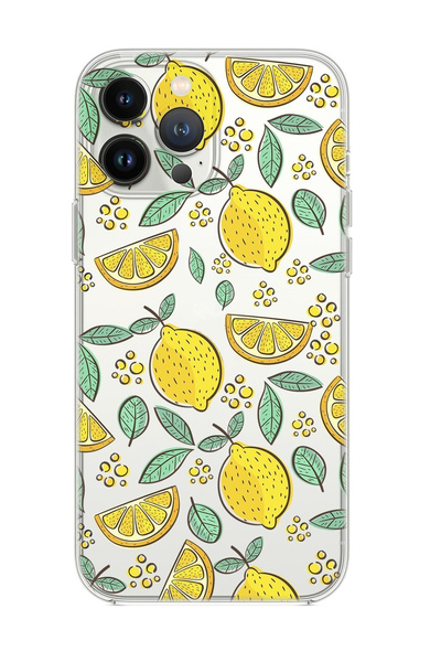 mooodcase Iphone 14 Pro Max Uyumlu Limon Desenli Şeffaf Silikonlu Telefon Kılıfı