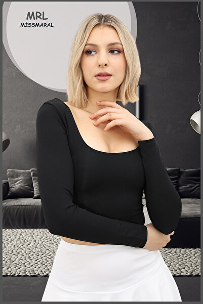 missmaral Women's Black Slim Fit Long Sleeve Body Blouse Chest Collar Body Wrap Soft & Flexible 5080