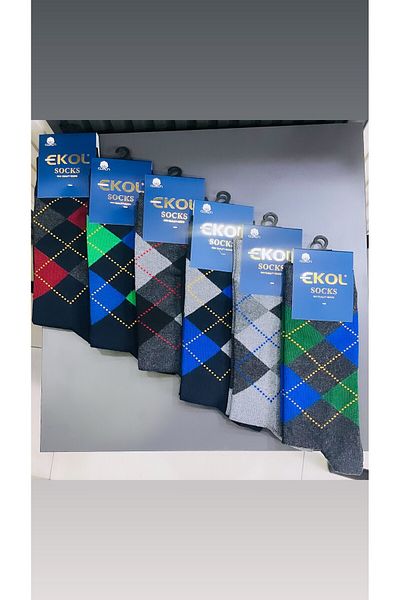 EKOL SOCK'S Ανδρικές βαμβακερές πολύχρωμες κάλτσες Argyle χωρίς ραφές, συσκευασία 6 τεμαχίων