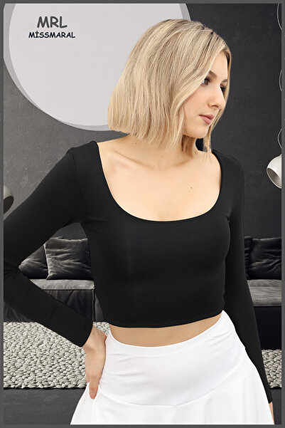 missmaral Women's Black Slim Fit Long Sleeve Body Blouse Chest Collar Body Wrap Soft & Flexible 5080