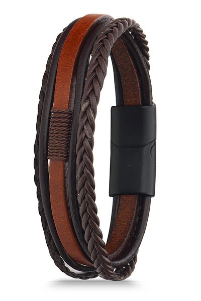 Duke Nickle Leather Braid Detailed Clip Bracelet Debl2027
