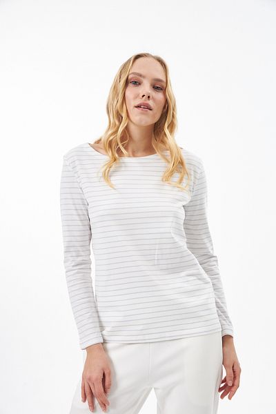 Elegant Design 100% Organic Cotton Striped Long Sleeve Boat Neck T-shirt