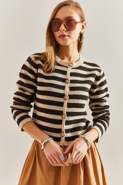 Bianco Lucci Дамска трикотажна жилетка на райе с копчета