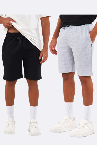COMEOR Regular Fit Comfortable Cut Black-gray 2-Piece Men's Shorts with Side ...