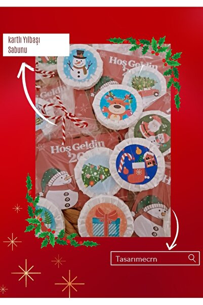 TASARİMECRN 3 Adet Yılbaşı Hediyesi Kartlı Sabun Yeni Yıl Hediyesi Sabun