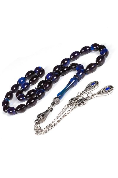 TESBİHCİBABA Midnight Blue Fire Amber Prayer Beads, Men's Gift Rosary