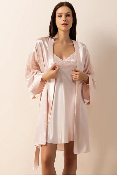 AYYILDIZ 3982 Powder Satin Dressing Gown Nightgown Set