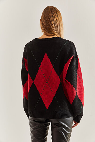 Bianco Lucci Women's Diamond Patterned Knitwear Sweater