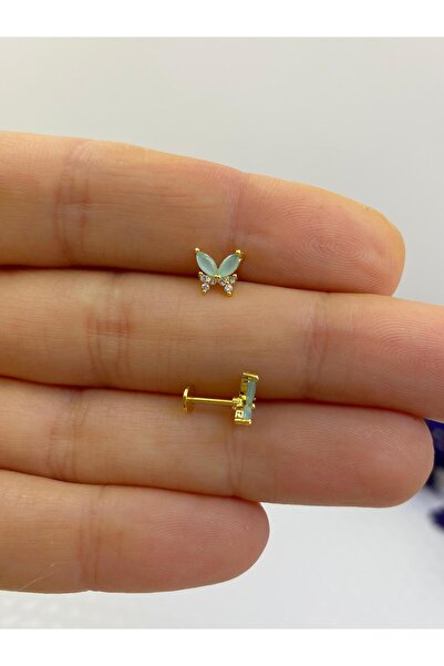 Arescollection ZİRKON TAŞLI KELEBEK ARKASI DÜZ ÖNDEN TAKMALI TRAGUS HELİX KIKIRDAK UYUMLU 1 ADET PİERCİNG KÜPE
