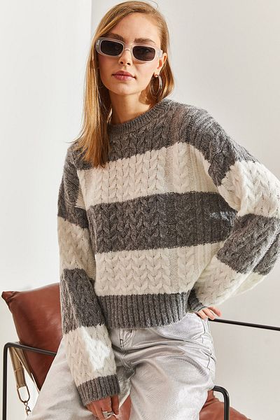 Bianco Lucci Damen-Strickpullover mit Haarstrickmuster