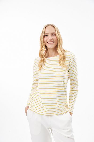 Elegant Design 100% Organic Cotton Striped Long Sleeve Boat Neck T-shirt
