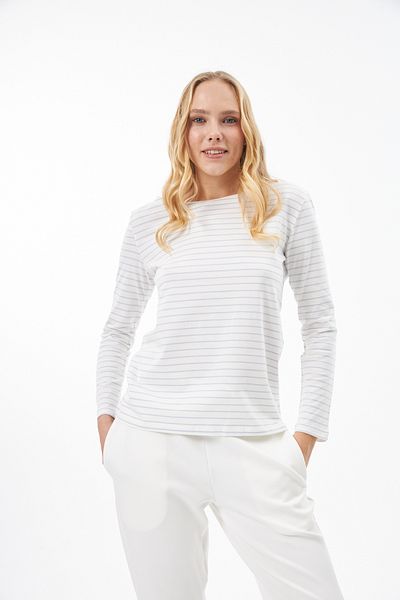 Elegant Design 100% Organic Cotton Striped Long Sleeve Boat Neck T-shirt