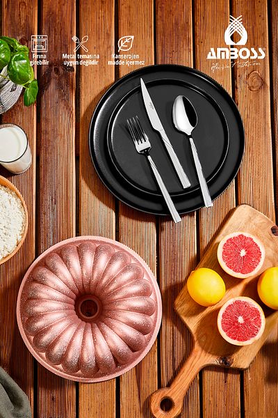 Amboss Sky 19 Piece Stainless Steel Cutlery Spoon and Cast Non-Stick Cake Mold - Pink Set