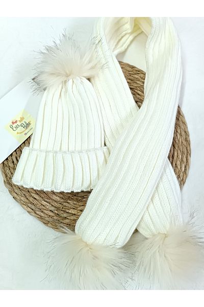 ESES BEBE Set unisex cu un singur pompon și eșarfă