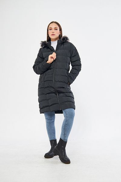 S&V TEKSTİL Women's Forest Green Color Puffer Long Jacket Coat Trend