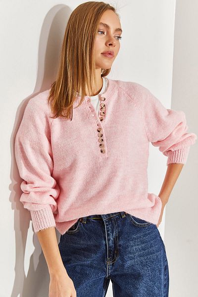 Bianco Lucci Gestreifter Strickpullover mit Rollkragen und geknöpftem Kragen für Damen