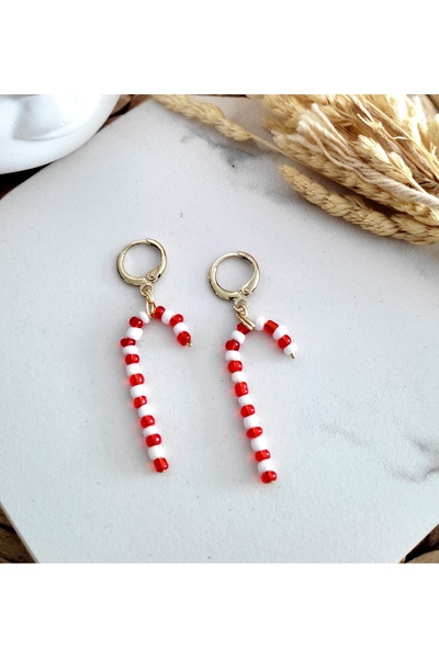 HALHALMILL Red White Christmas Candy New Year Earrings