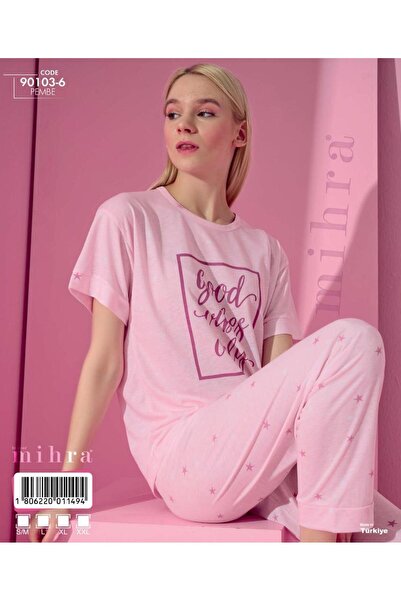 Kadın Kısa Kol Yuv.Yaka Pamuk Pijama Takımı